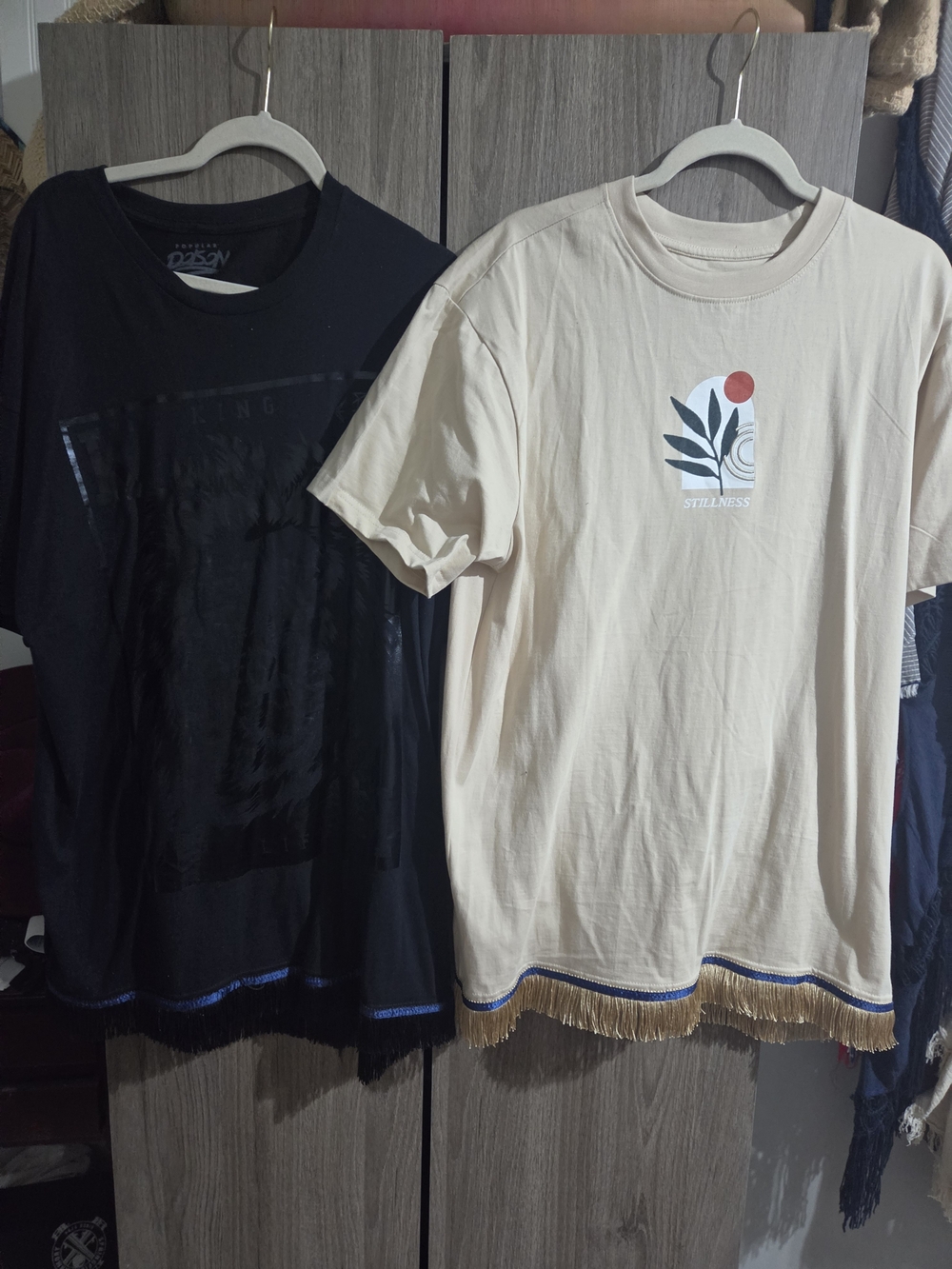 Cream And King Black Short Sleeve Graphic Tee with Fringe Hem